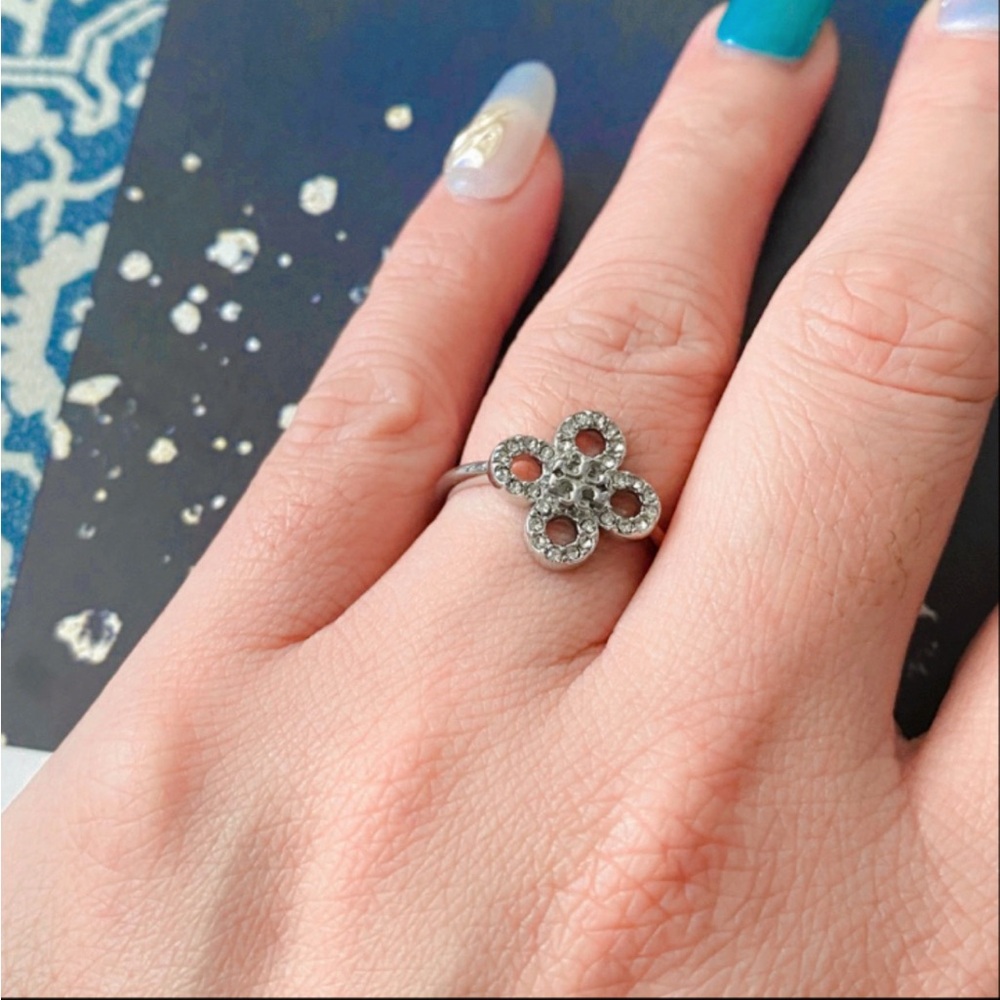 Tory Burch Silver Ring with Crystal Embellishments